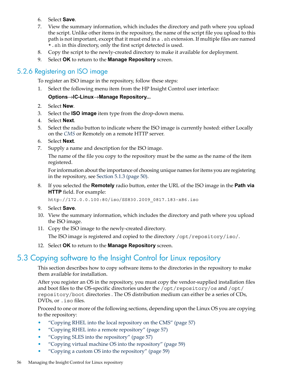 6 registering an iso image | HP Insight Control Software for Linux User Manual | Page 56 / 288