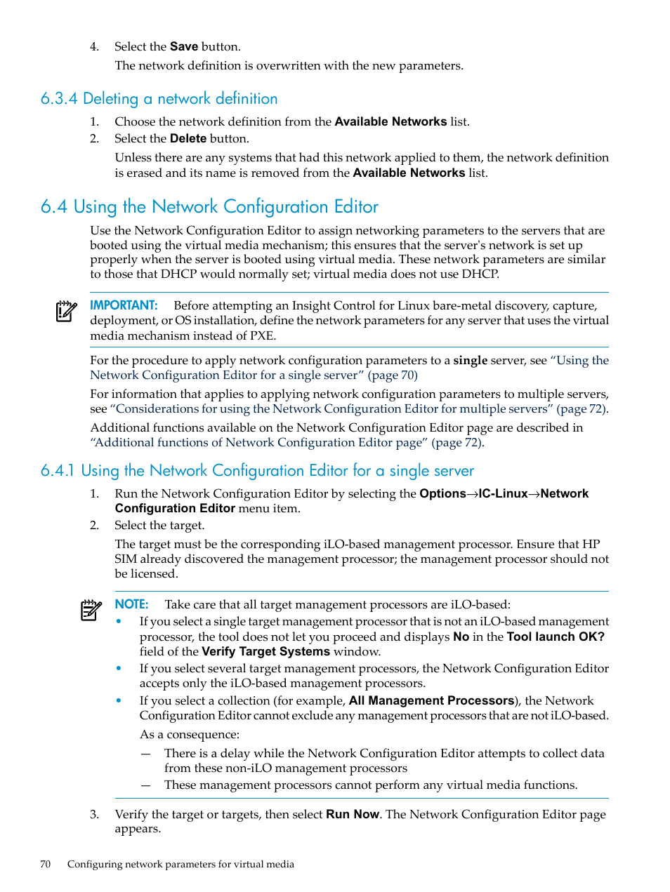 4 deleting a network definition, 4 using the network configuration editor, Using the network | HP Insight Control Software for Linux User Manual | Page 70 / 288