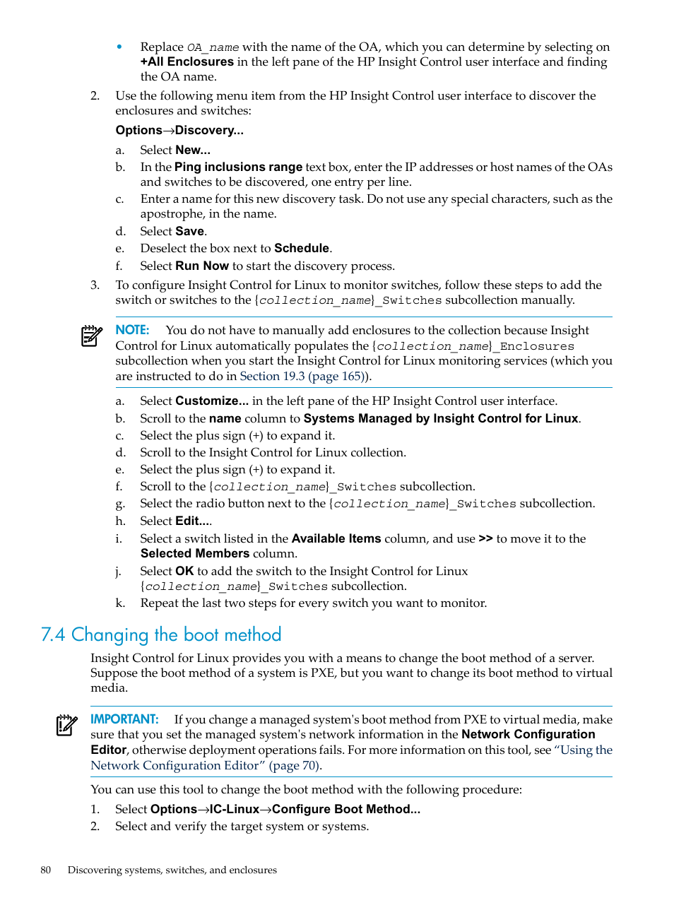 4 changing the boot method | HP Insight Control Software for Linux User Manual | Page 80 / 288