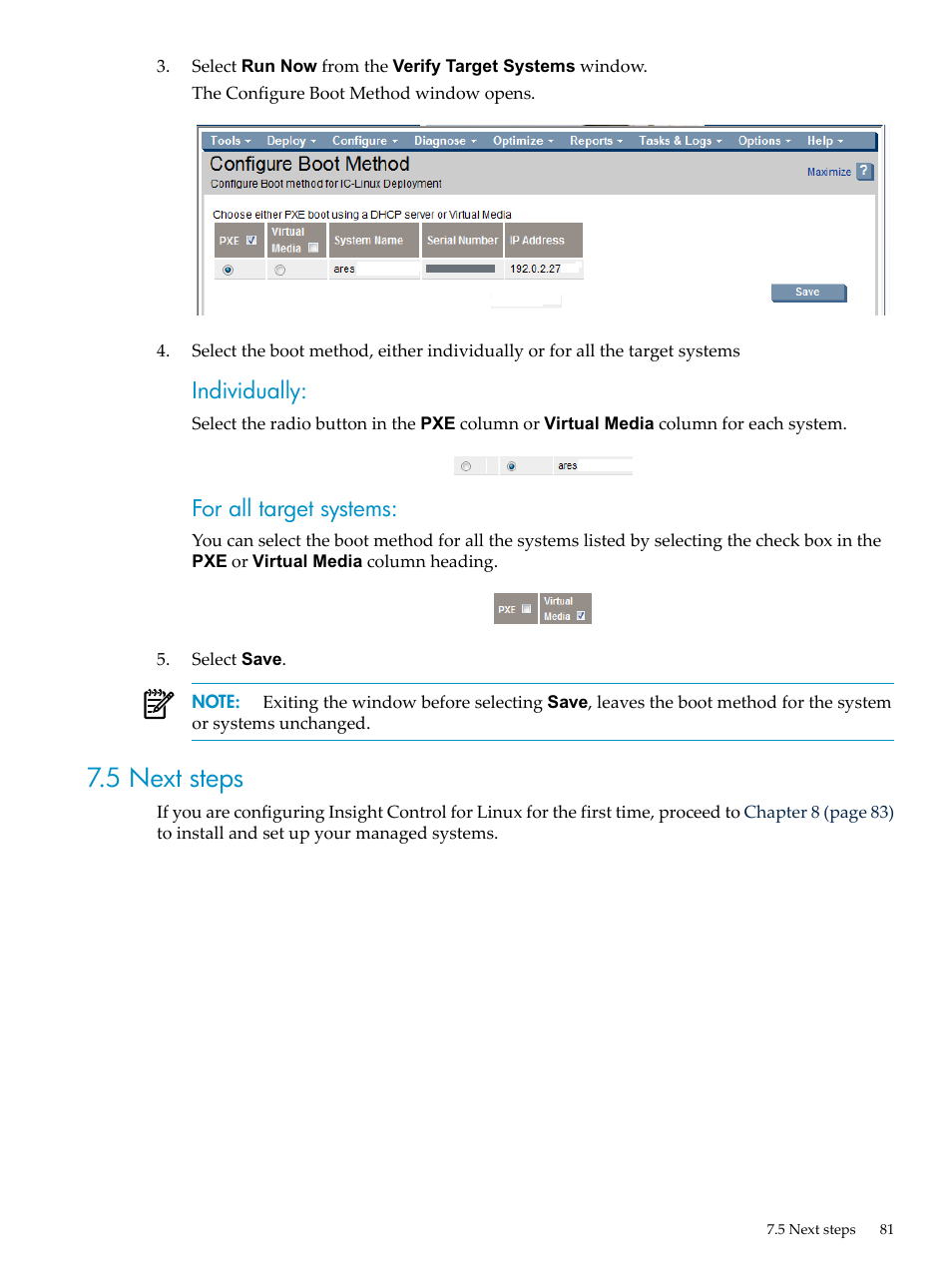 5 next steps, Individually, For all target systems | HP Insight Control Software for Linux User Manual | Page 81 / 288