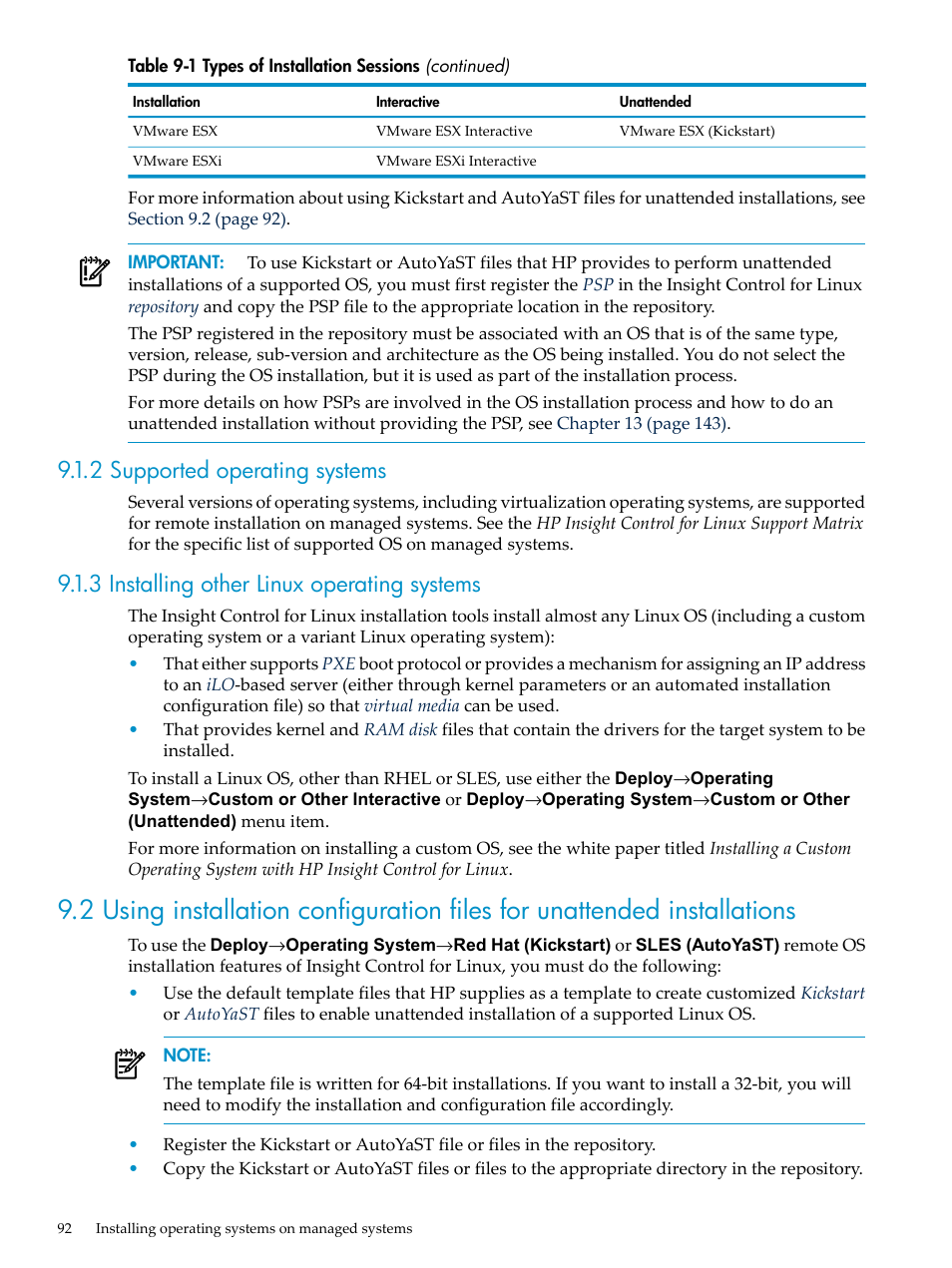 2 supported operating systems, 3 installing other linux operating systems | HP Insight Control Software for Linux User Manual | Page 92 / 288