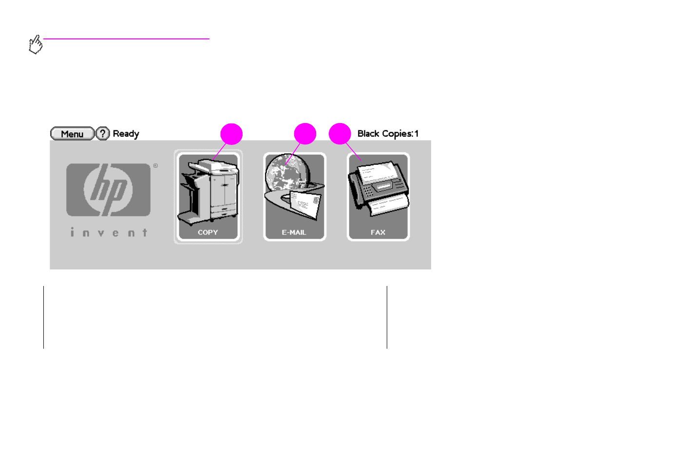 Control-panel home screen | HP Color LaserJet 9500 Multifunction Printer series User Manual | Page 24 / 354