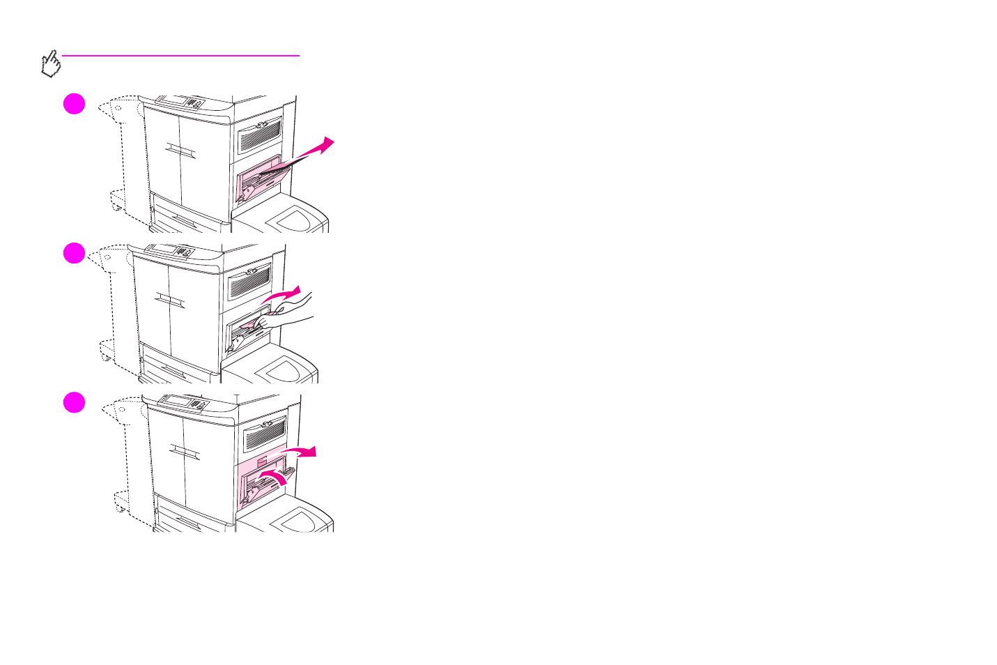 Clearing jams from the input-tray areas, Jam in tray 1 | HP Color LaserJet 9500 Multifunction Printer series User Manual | Page 258 / 354