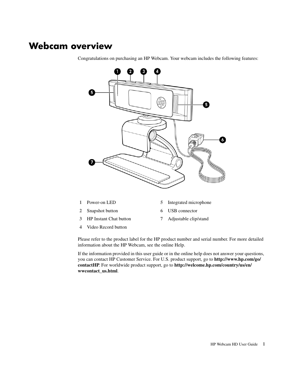 Webcam overview | HP HD 3300 Webcam User Manual | Page 3 / 23