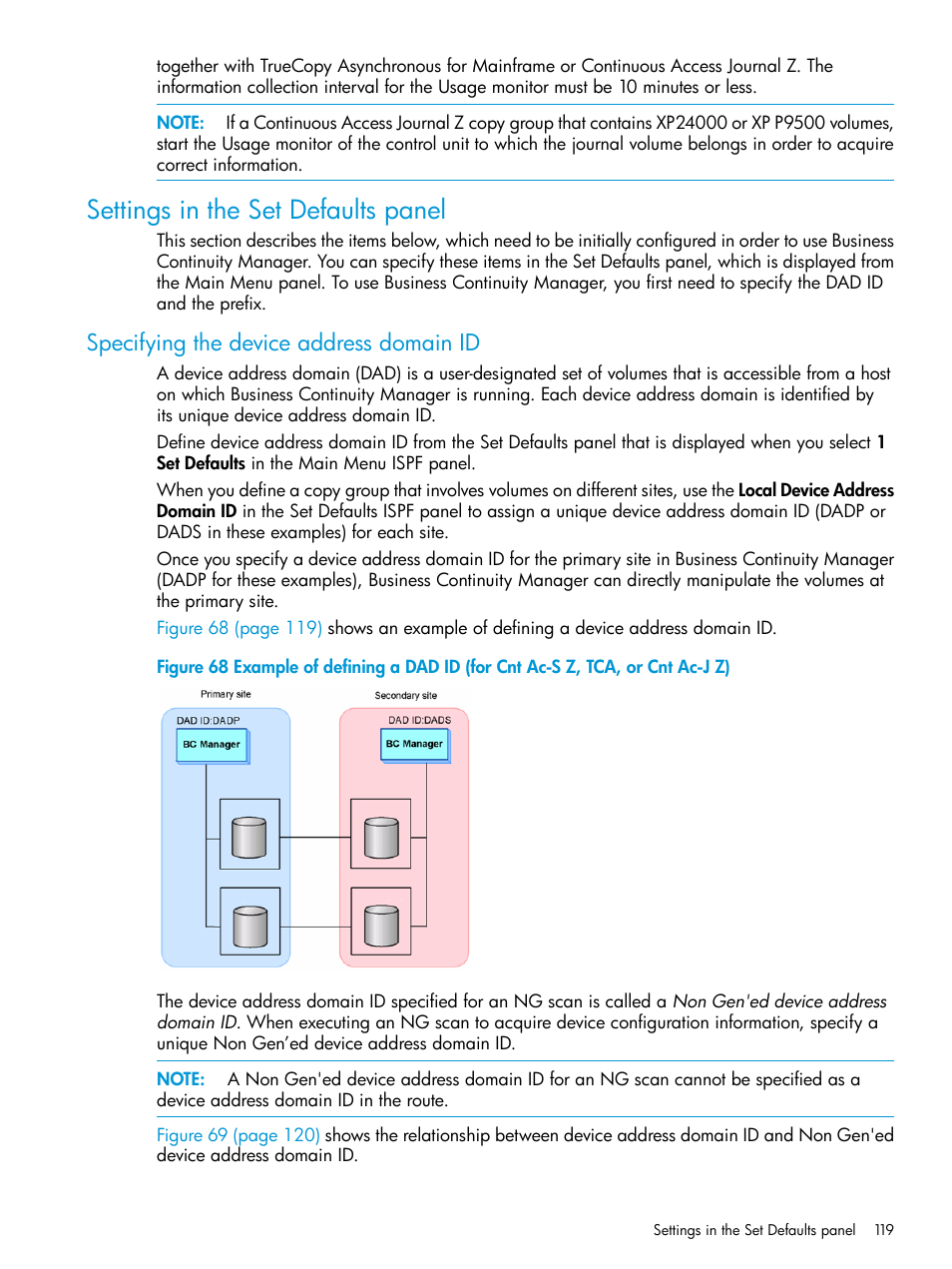 Settings in the set defaults panel, Specifying the device address domain id | HP XP P9500 Storage User Manual | Page 119 / 773