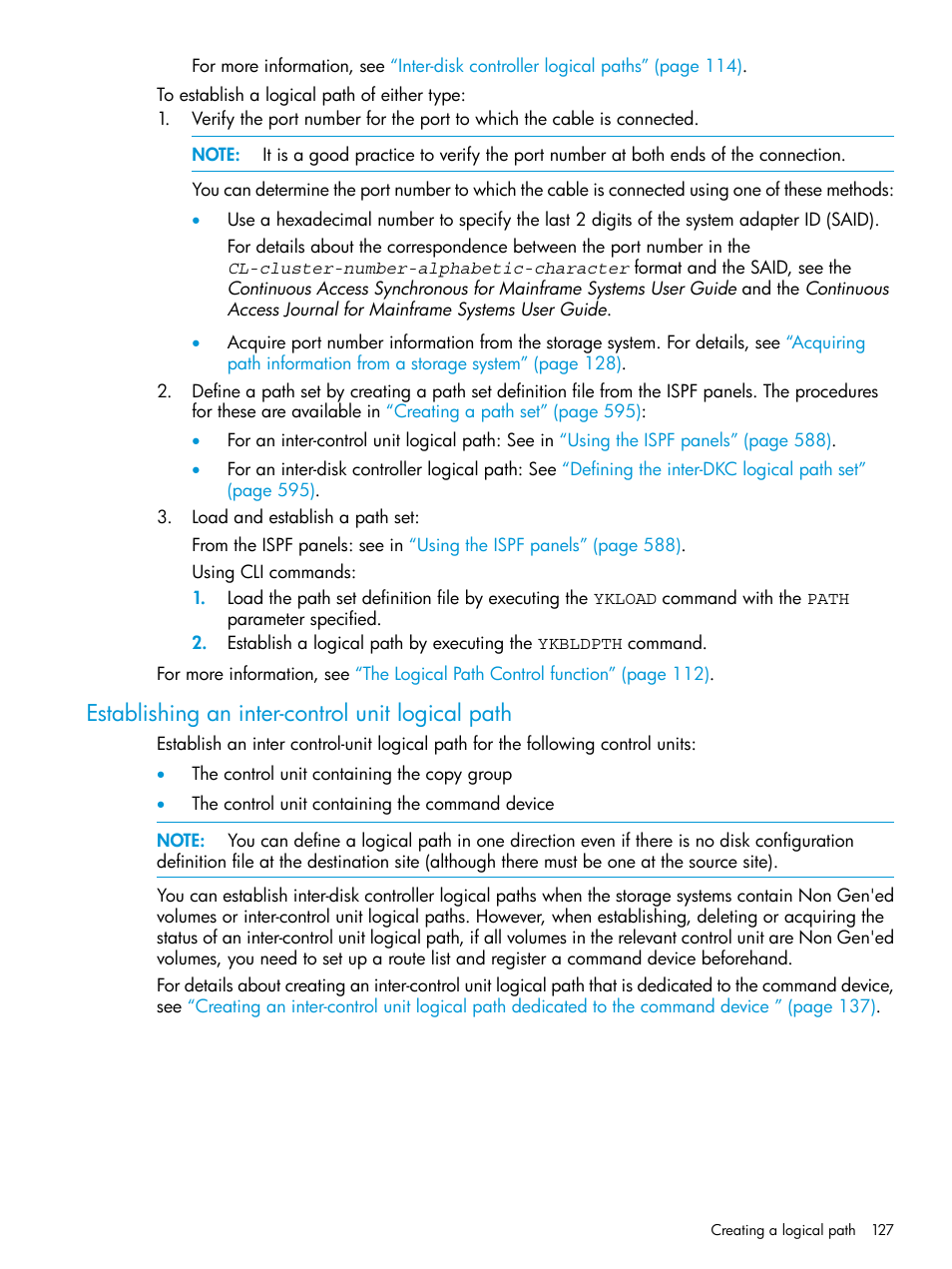 Establishing an inter-control unit logical path | HP XP P9500 Storage User Manual | Page 127 / 773