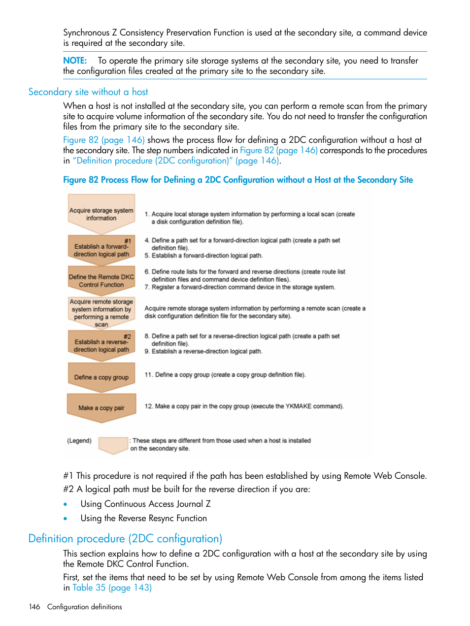 Secondary site without a host, Definition procedure (2dc configuration) | HP XP P9500 Storage User Manual | Page 146 / 773