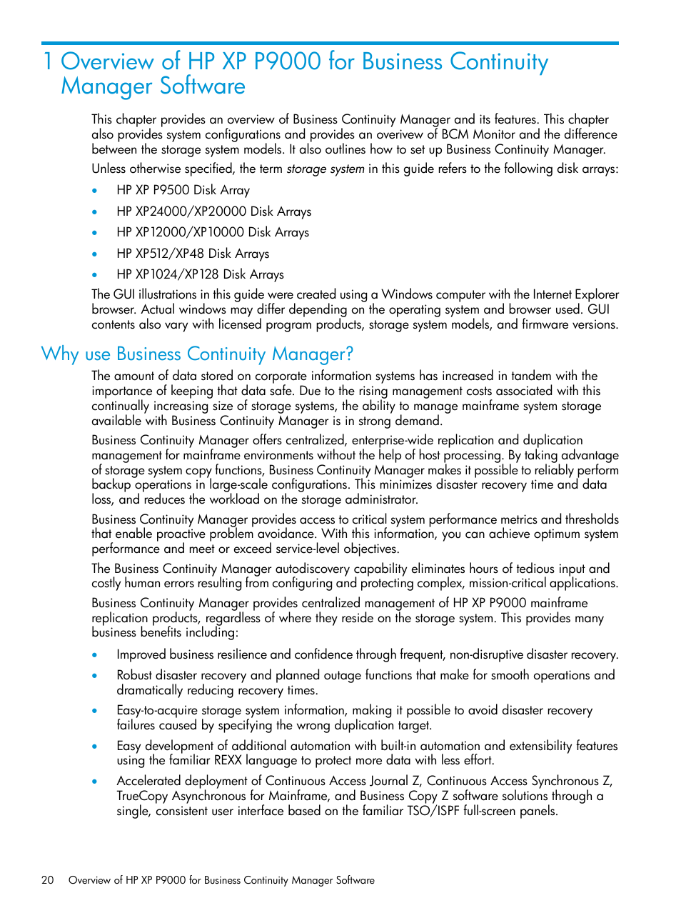 Why use business continuity manager | HP XP P9500 Storage User Manual | Page 20 / 773