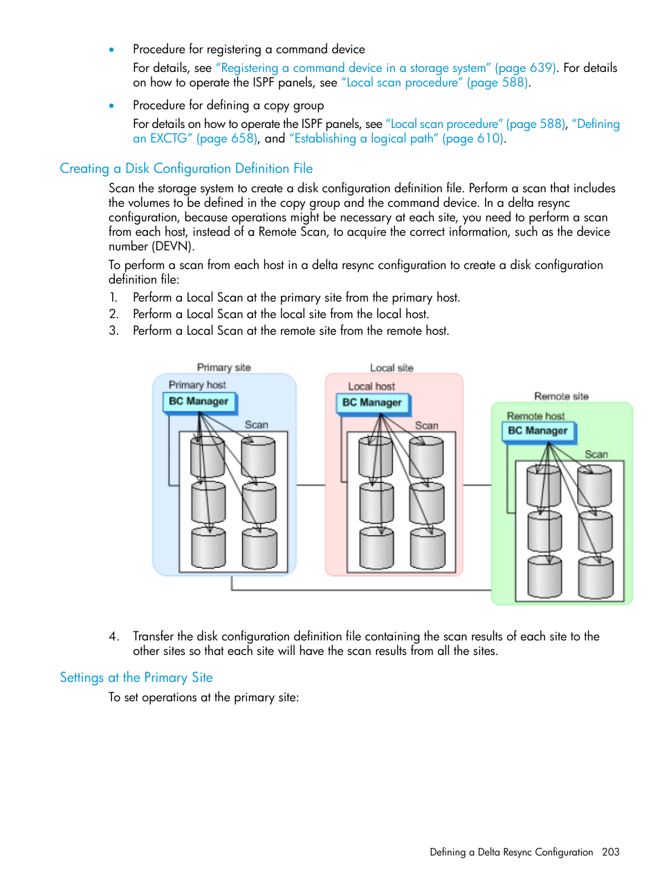 Creating a disk configuration definition file, Settings at the primary site | HP XP P9500 Storage User Manual | Page 203 / 773