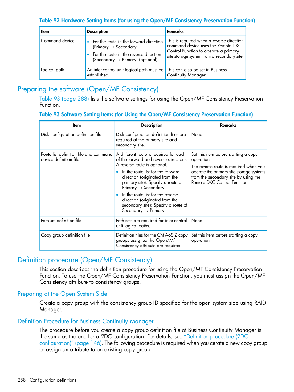 Preparing the software (open/mf consistency), Definition procedure (open/mf consistency), Preparing at the open system side | HP XP P9500 Storage User Manual | Page 288 / 773