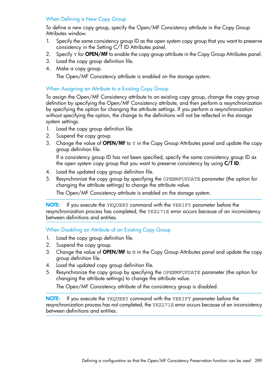 When defining a new copy group | HP XP P9500 Storage User Manual | Page 289 / 773