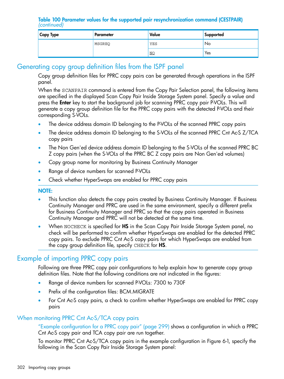 Example of importing pprc copy pairs, When monitoring pprc cnt ac-s/tca copy pairs | HP XP P9500 Storage User Manual | Page 302 / 773