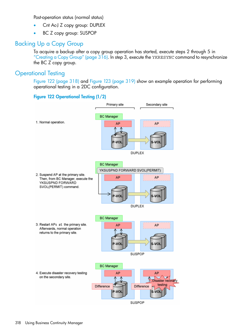 Backing up a copy group, Operational testing, Backing up a copy group operational testing | HP XP P9500 Storage User Manual | Page 318 / 773