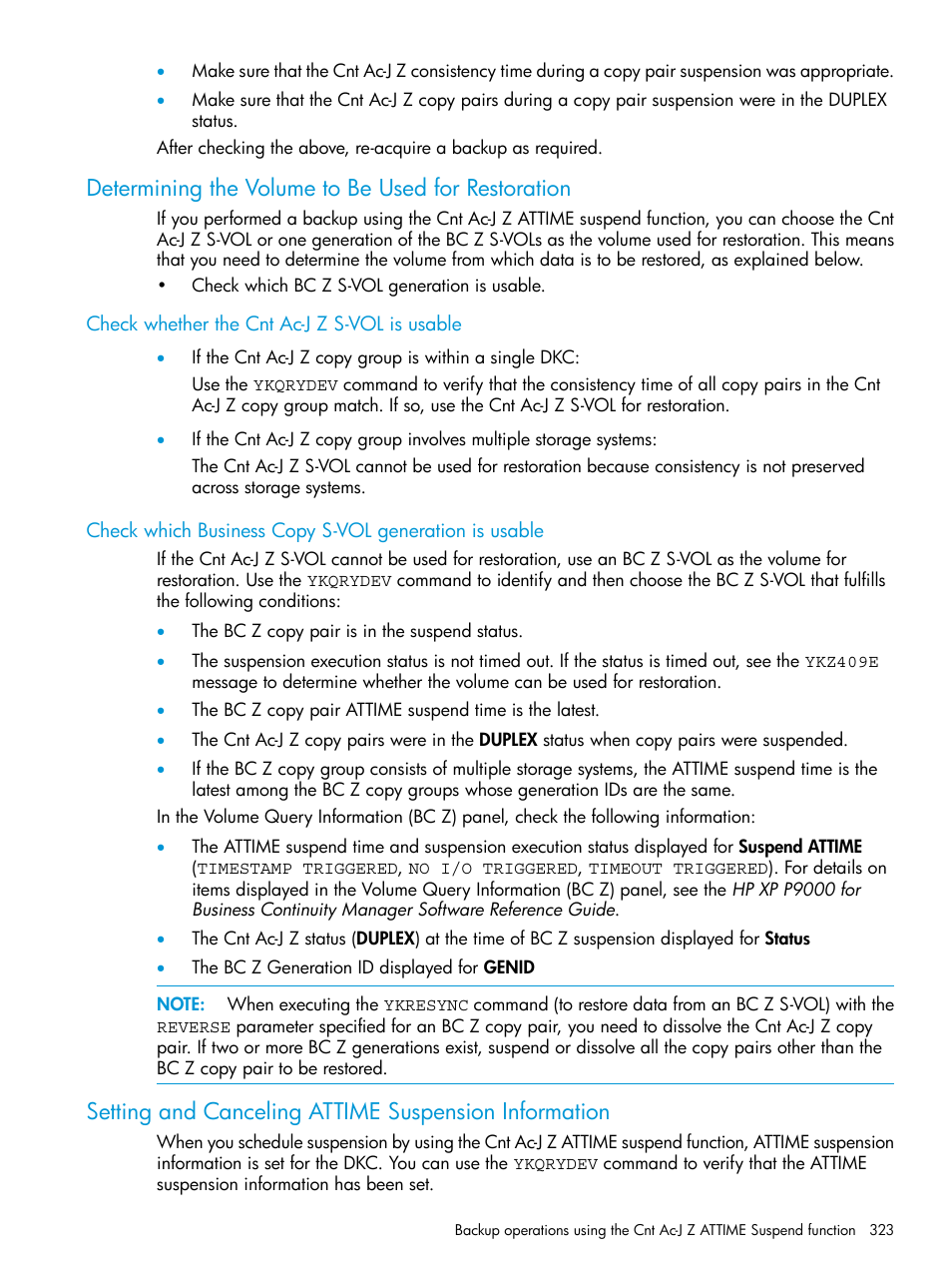 Determining the volume to be used for restoration, Check whether the cnt ac-j z s-vol is usable | HP XP P9500 Storage User Manual | Page 323 / 773