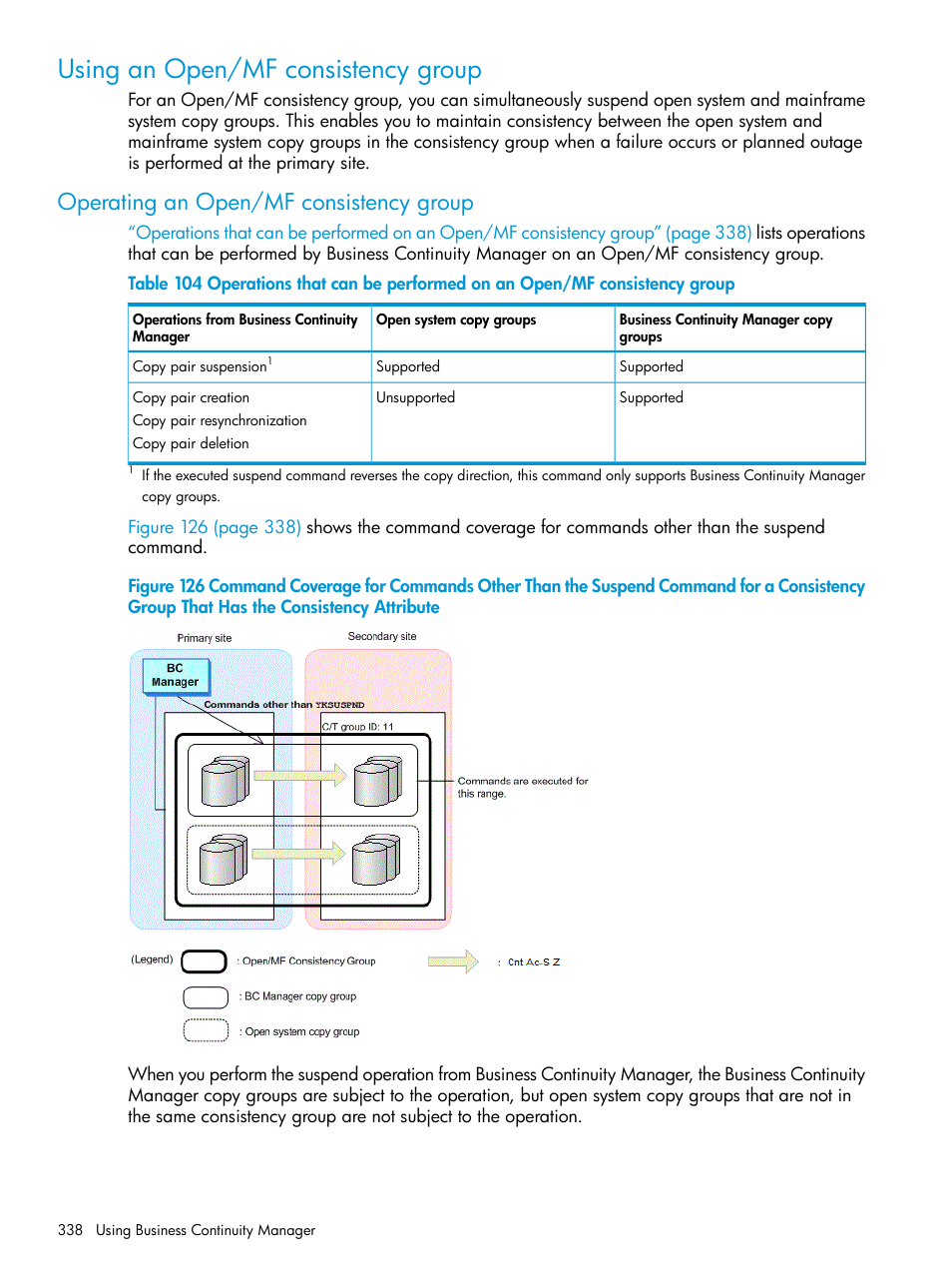 Using an open/mf consistency group, Operating an open/mf consistency group | HP XP P9500 Storage User Manual | Page 338 / 773