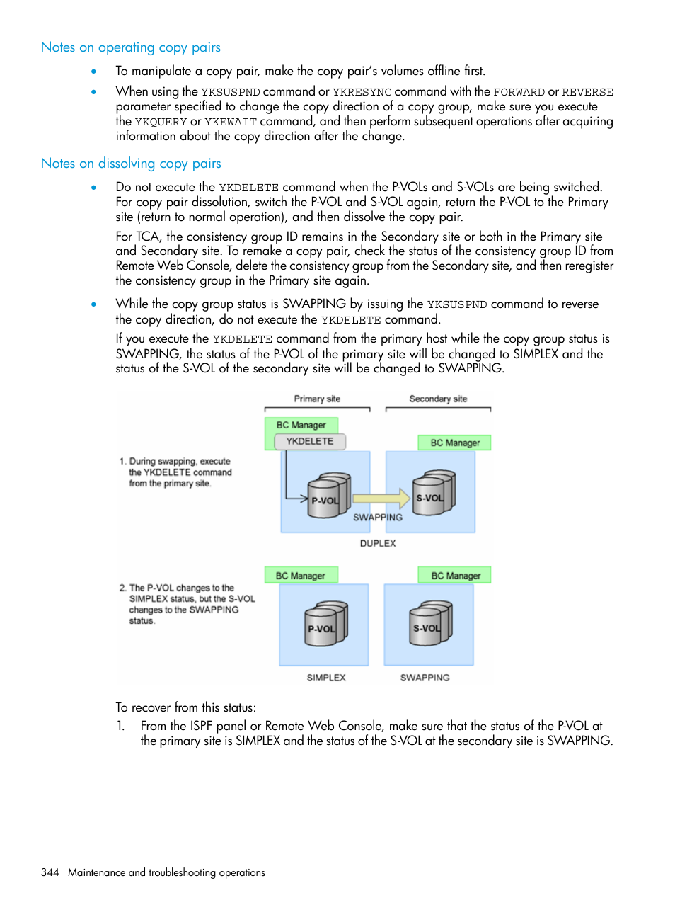 Notes on operating copy pairs, Notes on dissolving copy pairs | HP XP P9500 Storage User Manual | Page 344 / 773