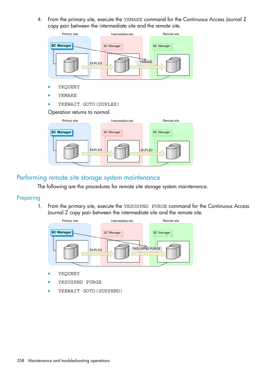 Performing remote site storage system maintenance, Preparing, Performing remote | HP XP P9500 Storage User Manual | Page 358 / 773