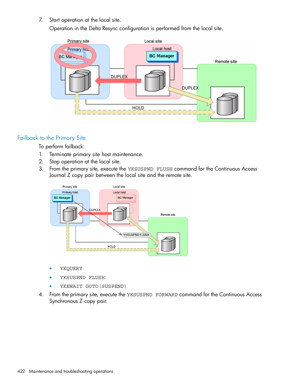 Failback to the primary site | HP XP P9500 Storage User Manual | Page 422 / 773