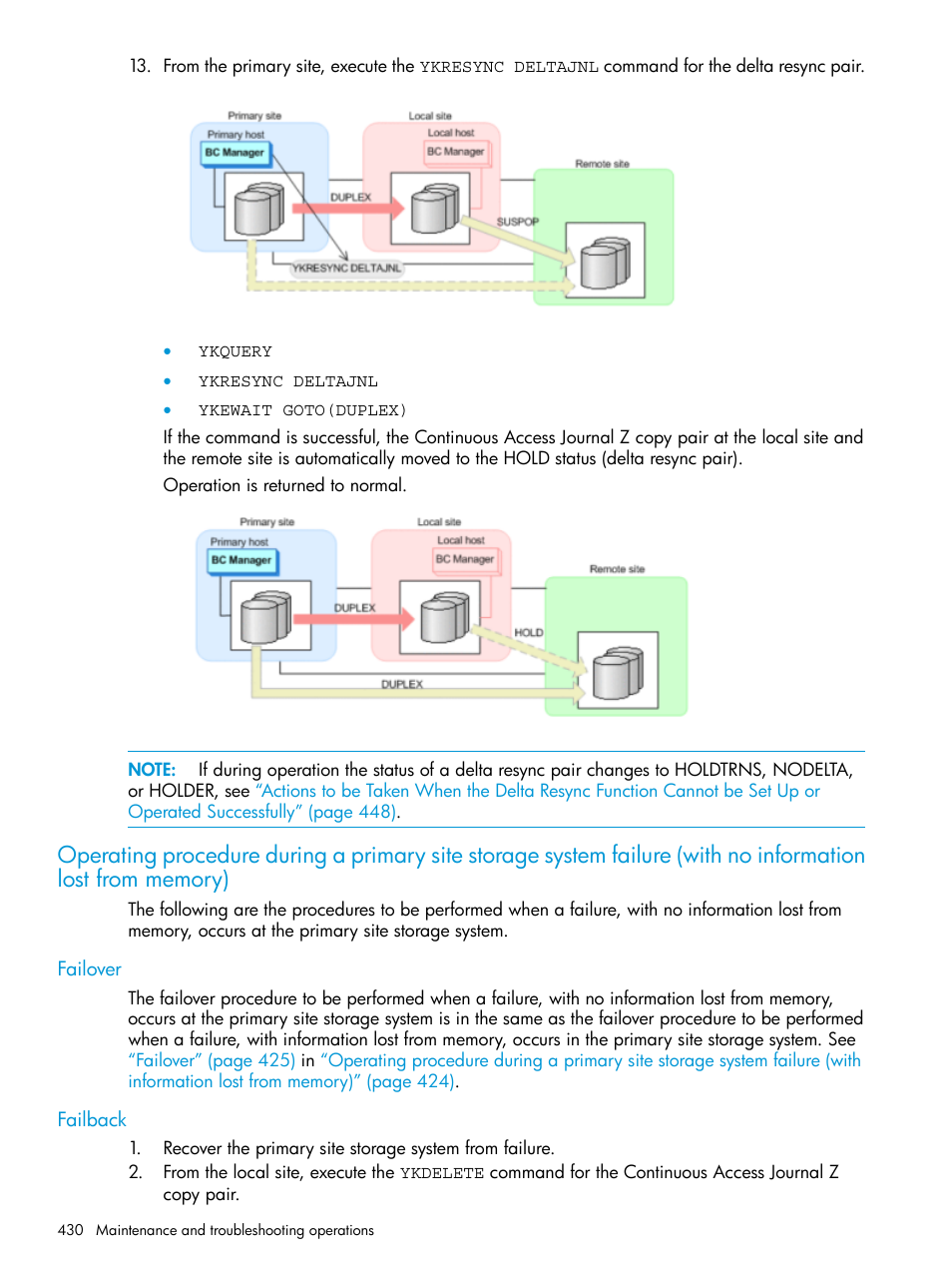 Failover, Failback, Failover failback | Operating procedure during a primary site, Storage system failure, With no information | HP XP P9500 Storage User Manual | Page 430 / 773