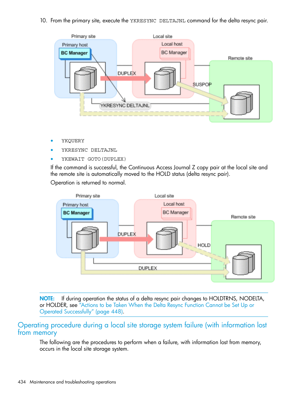Operating procedure during a local site, Storage system failure, With information lost | HP XP P9500 Storage User Manual | Page 434 / 773