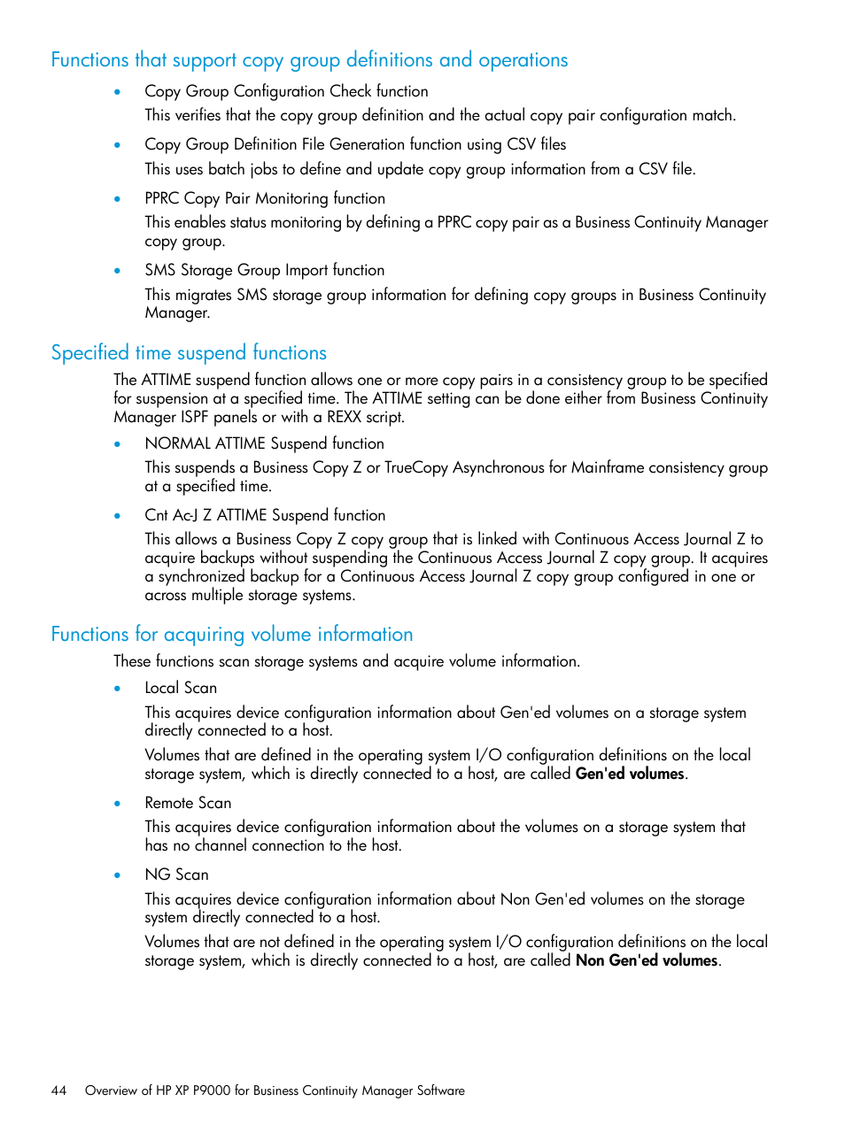 Specified time suspend functions, Functions for acquiring volume information | HP XP P9500 Storage User Manual | Page 44 / 773