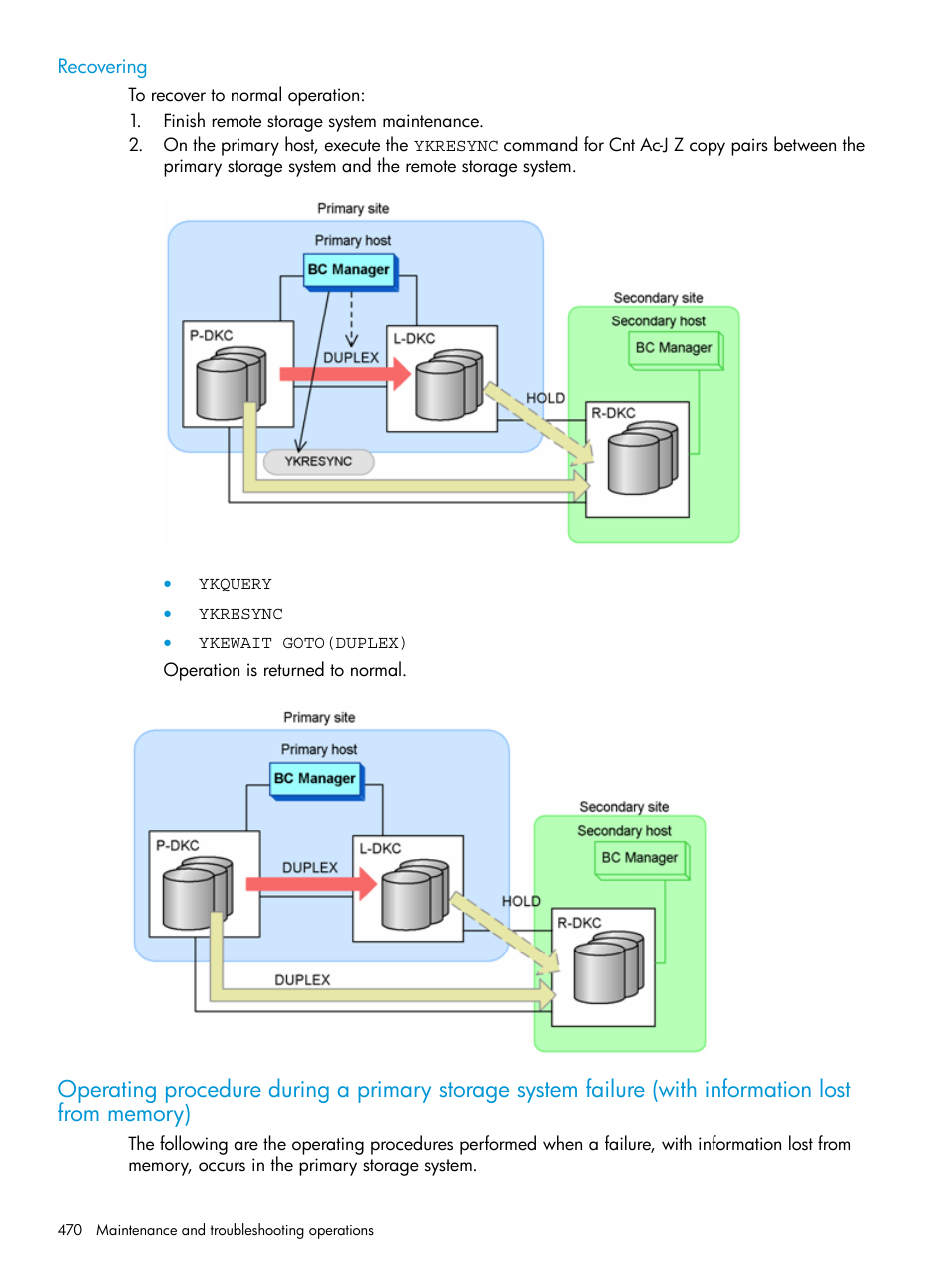 Recovering, Operating procedure during a primary, Storage system failure | With information lost | HP XP P9500 Storage User Manual | Page 470 / 773