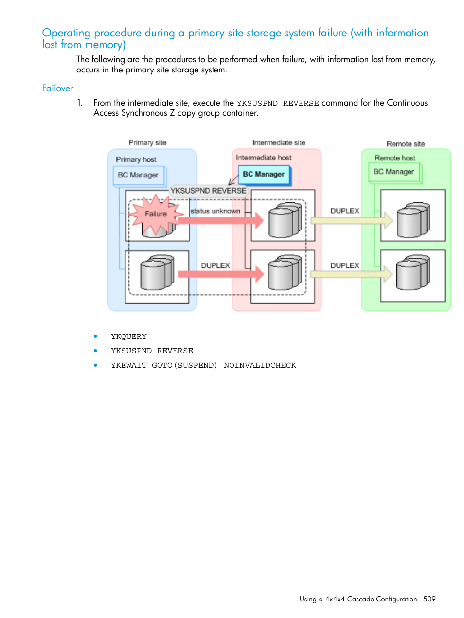 Failover, Operating procedure during a primary site, Storage system failure | With information lost | HP XP P9500 Storage User Manual | Page 509 / 773