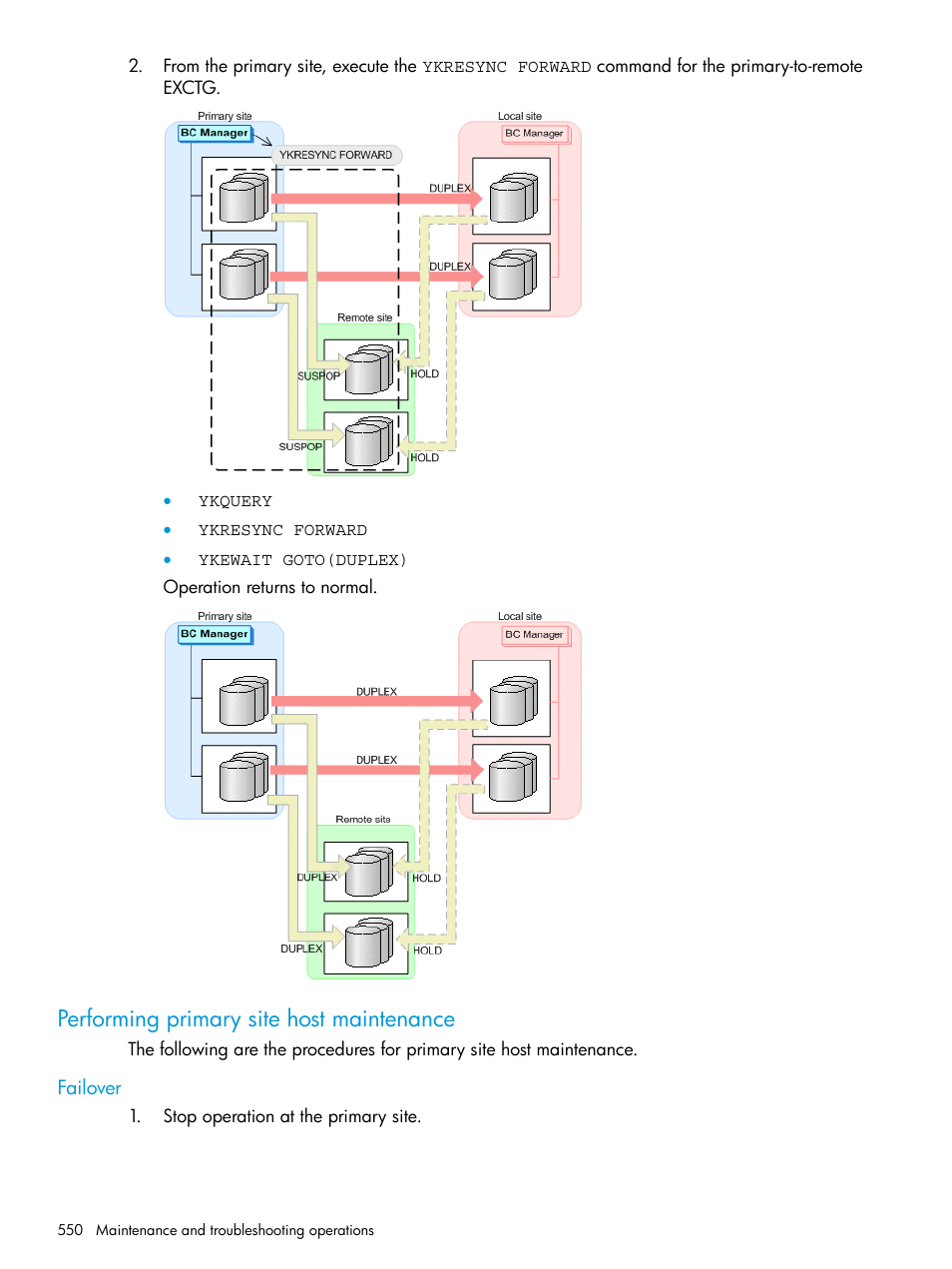 Performing primary site host maintenance, Failover | HP XP P9500 Storage User Manual | Page 550 / 773
