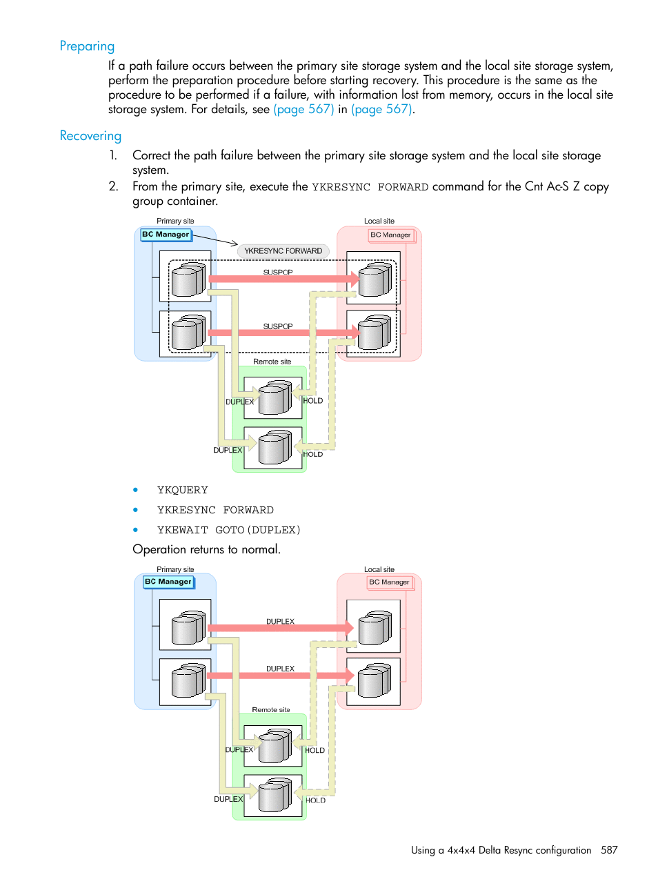 Preparing, Recovering, Preparing recovering | HP XP P9500 Storage User Manual | Page 587 / 773