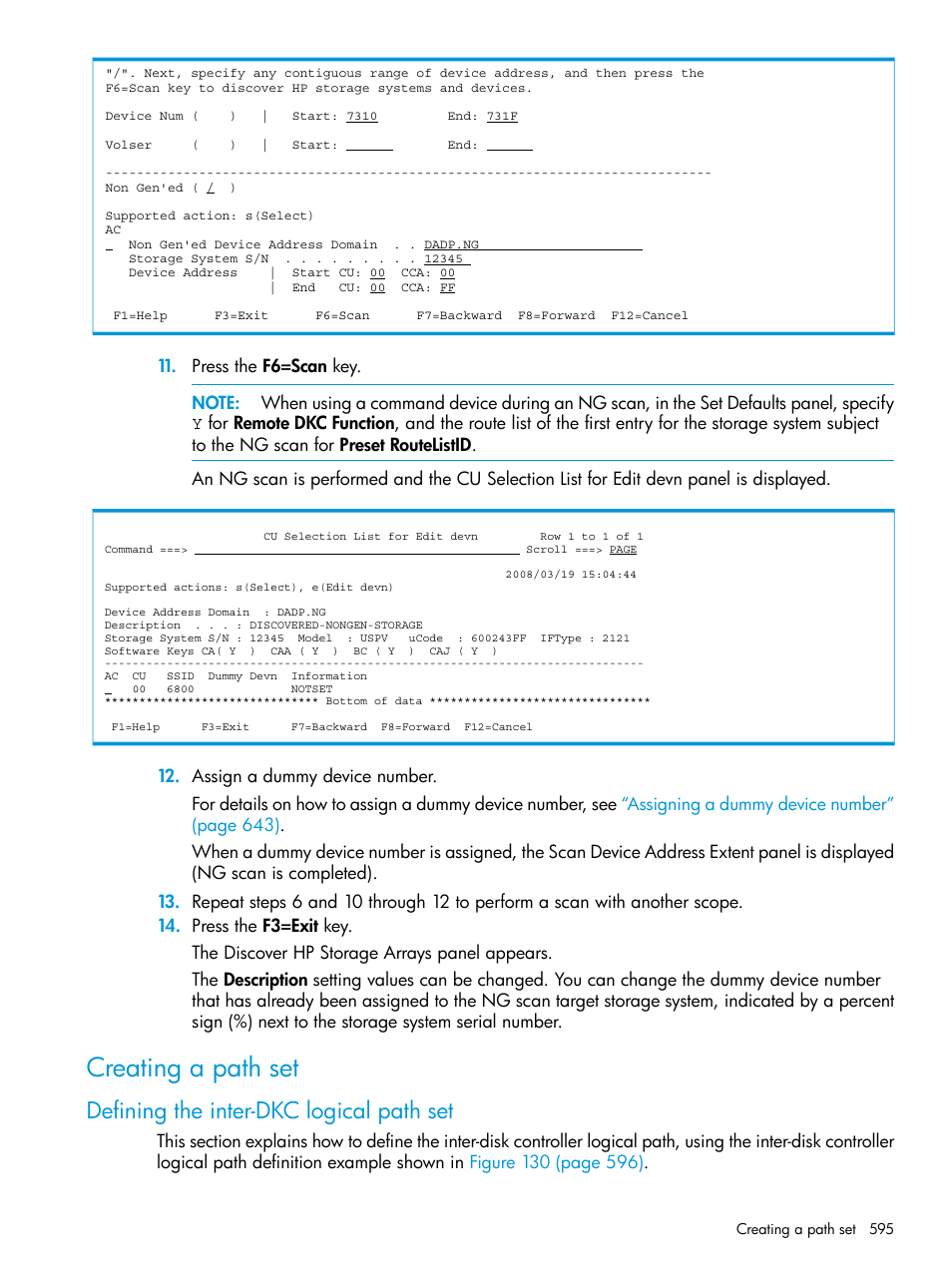 Creating a path set, Defining the inter-dkc logical path set, Creating a path | HP XP P9500 Storage User Manual | Page 595 / 773