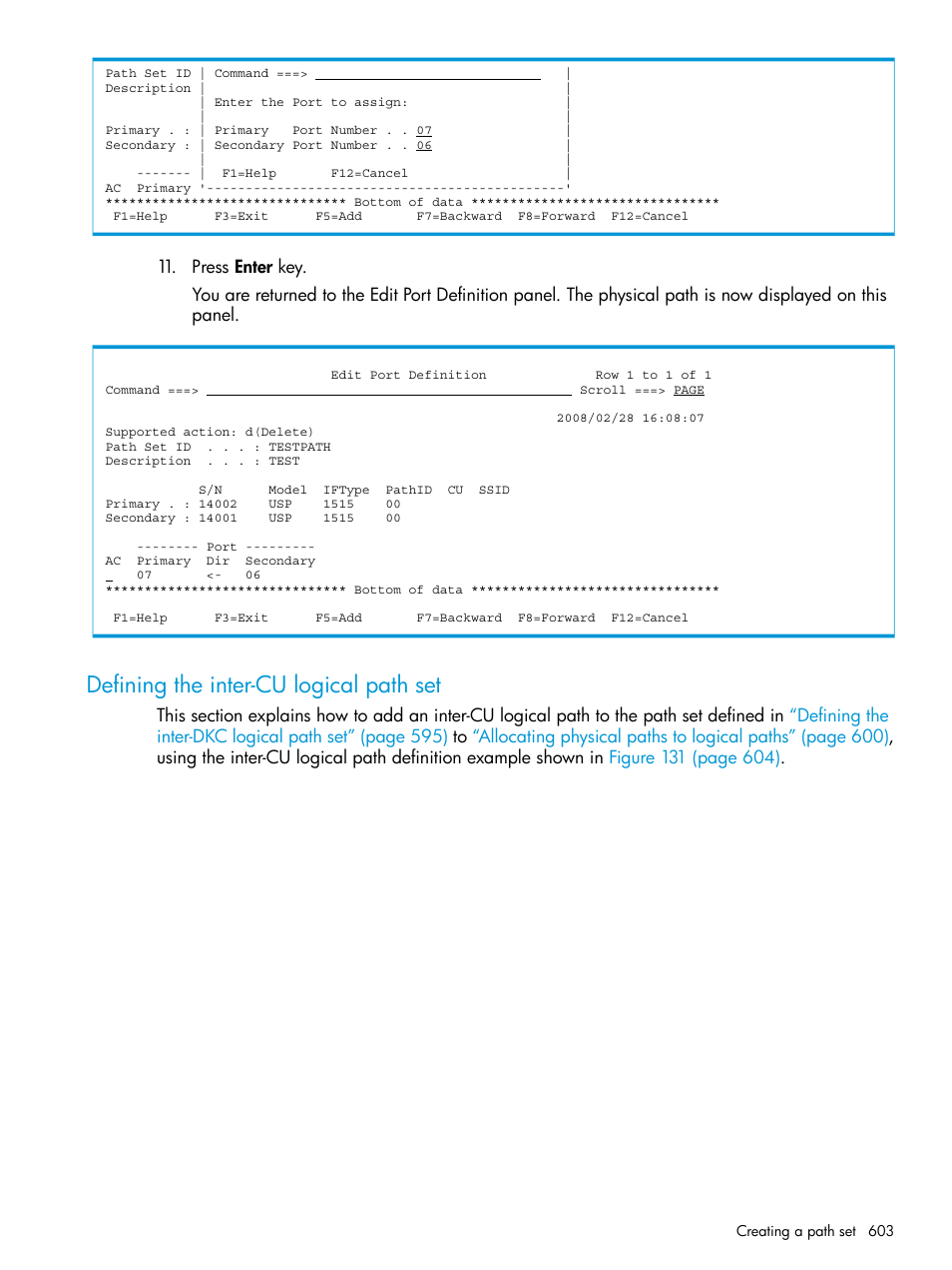 Defining the inter-cu logical path set | HP XP P9500 Storage User Manual | Page 603 / 773