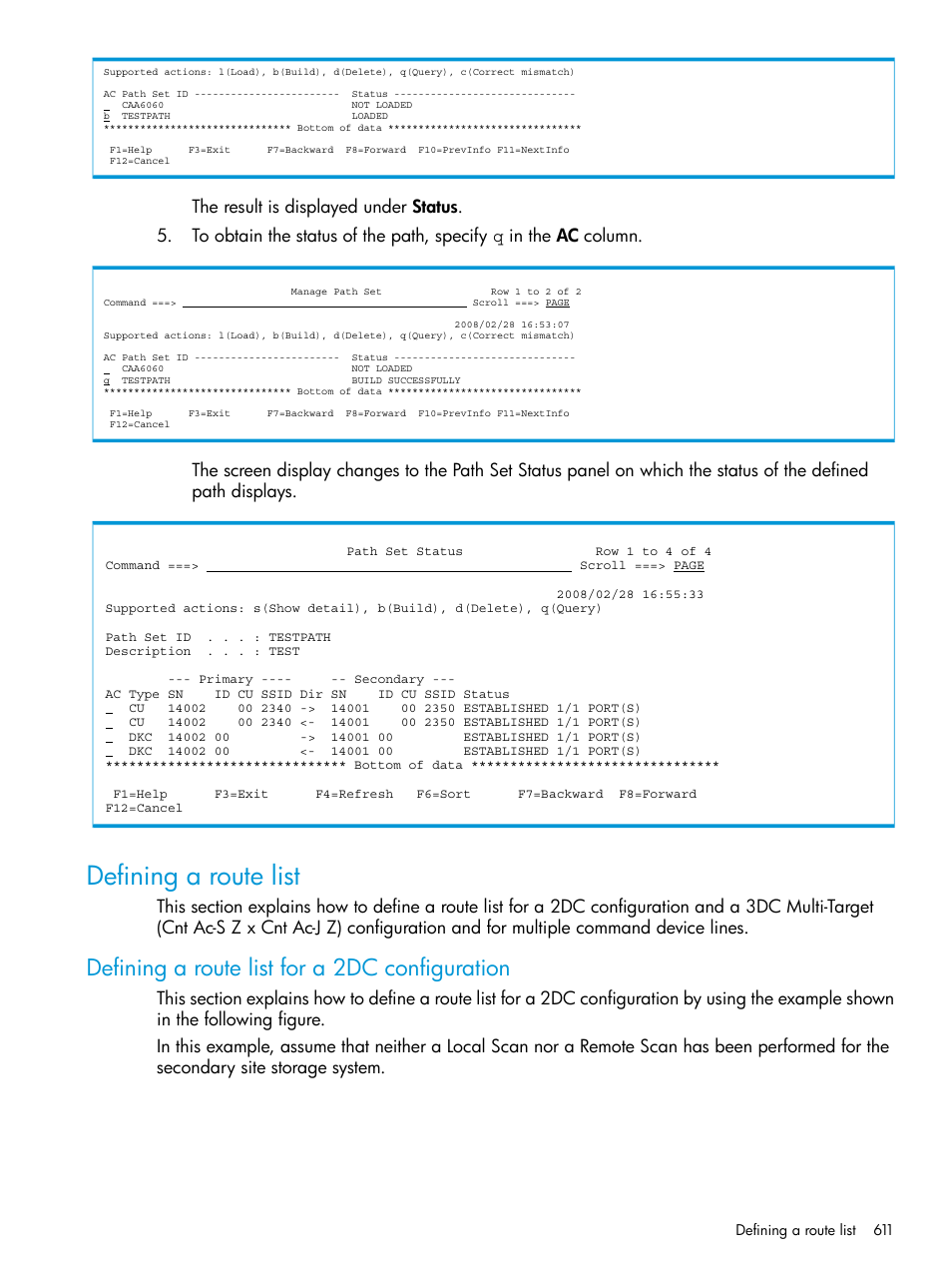 Defining a route list, Defining a route list for a 2dc configuration | HP XP P9500 Storage User Manual | Page 611 / 773