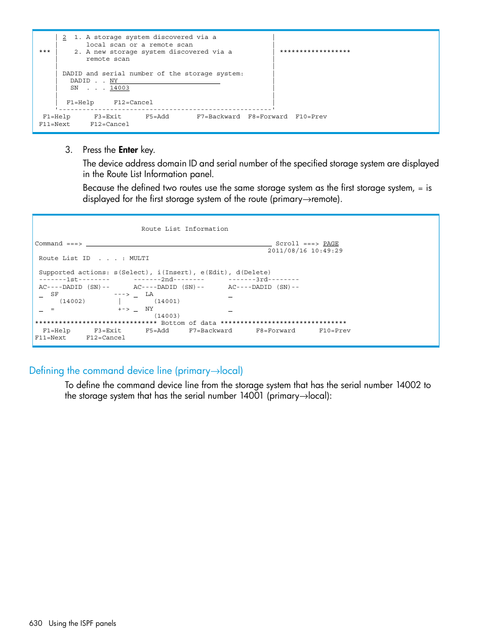 Defining the command device line (primary→local), Defining the command device line (primary, Local) | Defining the command device line (primary →local) | HP XP P9500 Storage User Manual | Page 630 / 773