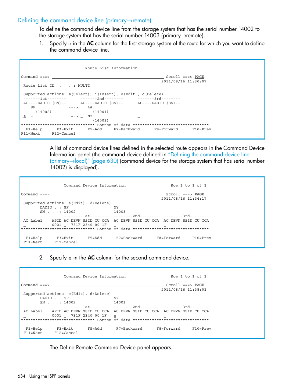 Defining the command device line (primary→remote), Defining the command device line (primary, Remote) | Defining the command device line (primary →remote) | HP XP P9500 Storage User Manual | Page 634 / 773