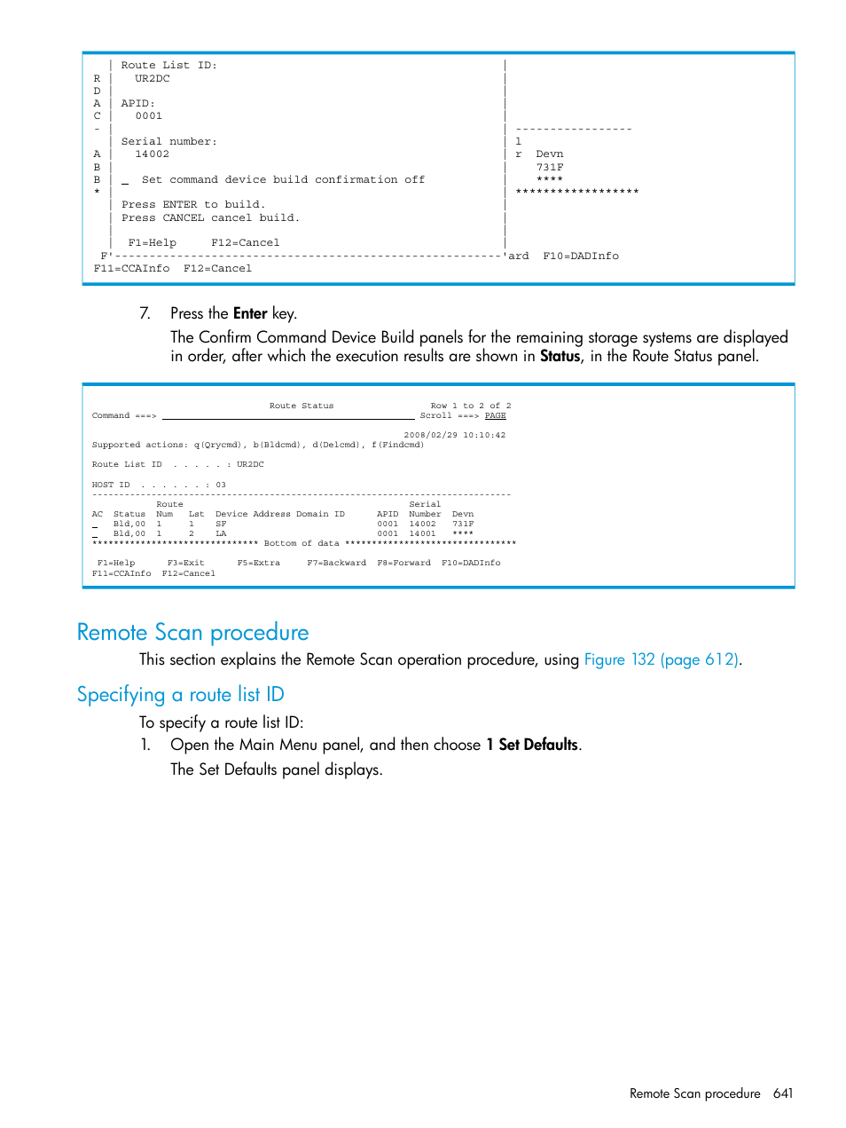 Remote scan procedure, Specifying a route list id | HP XP P9500 Storage User Manual | Page 641 / 773