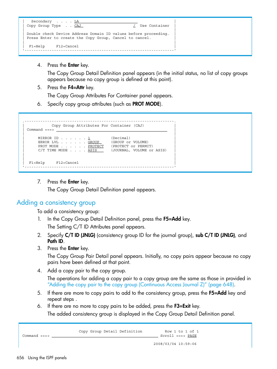 Adding a consistency group, Adding | HP XP P9500 Storage User Manual | Page 656 / 773