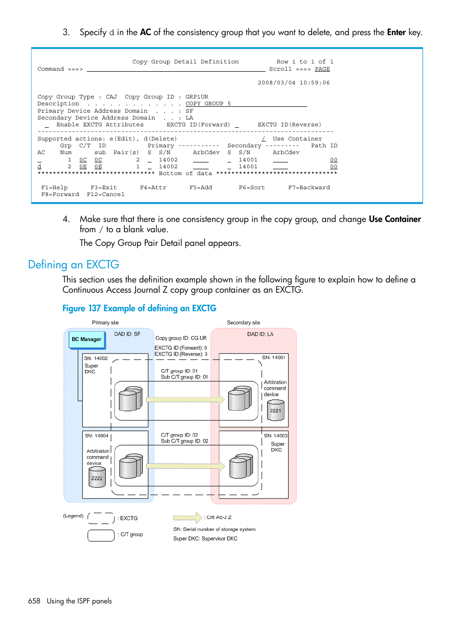 Defining an exctg, Defining | HP XP P9500 Storage User Manual | Page 658 / 773