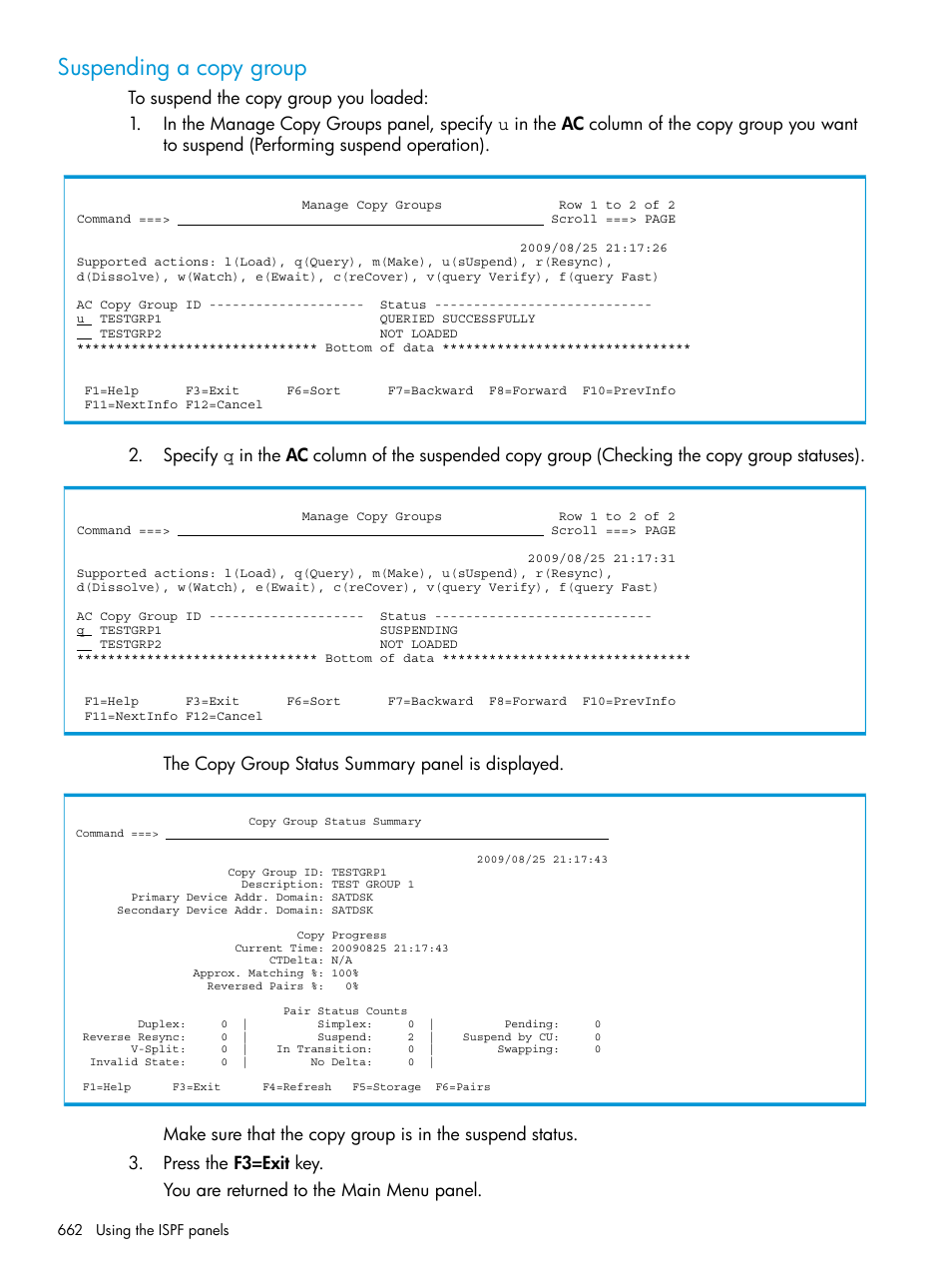 Suspending a copy group | HP XP P9500 Storage User Manual | Page 662 / 773