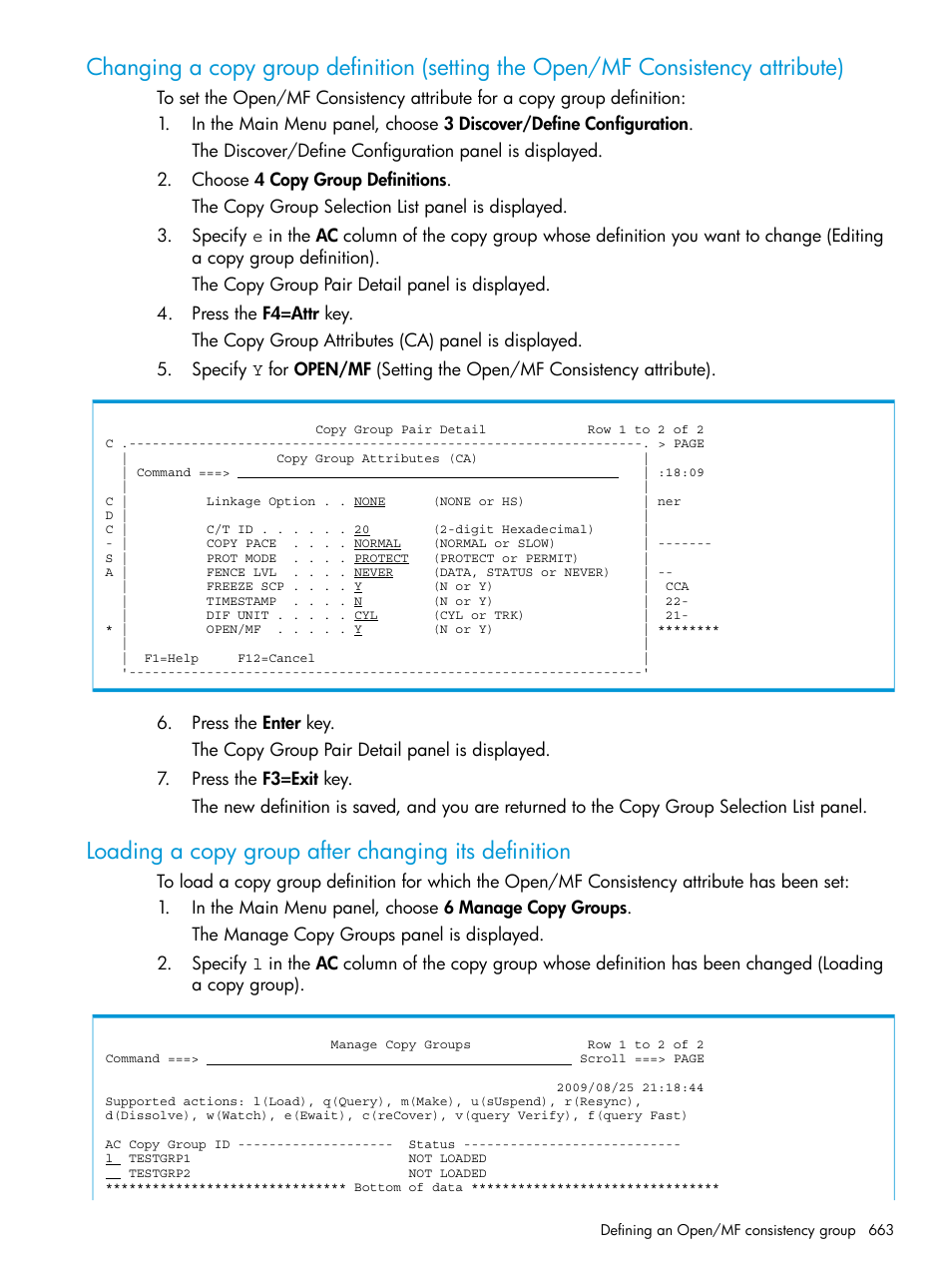 Loading a copy group after changing its definition | HP XP P9500 Storage User Manual | Page 663 / 773