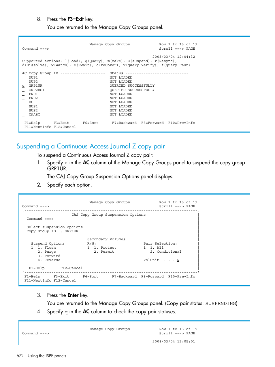 Suspending a continuous access journal z copy pair | HP XP P9500 Storage User Manual | Page 672 / 773