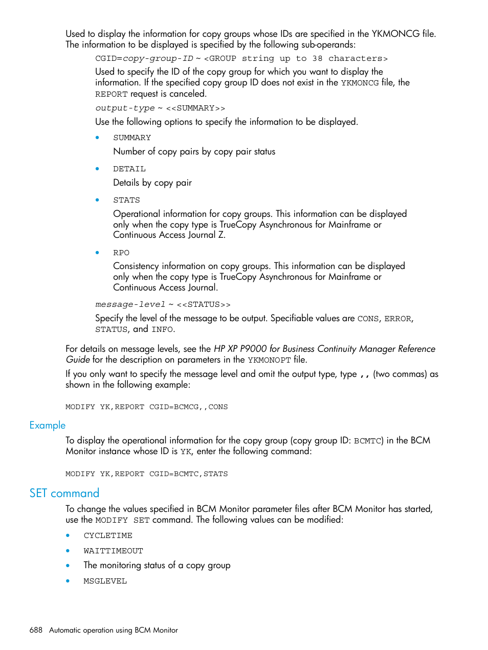 Example, Set command | HP XP P9500 Storage User Manual | Page 688 / 773