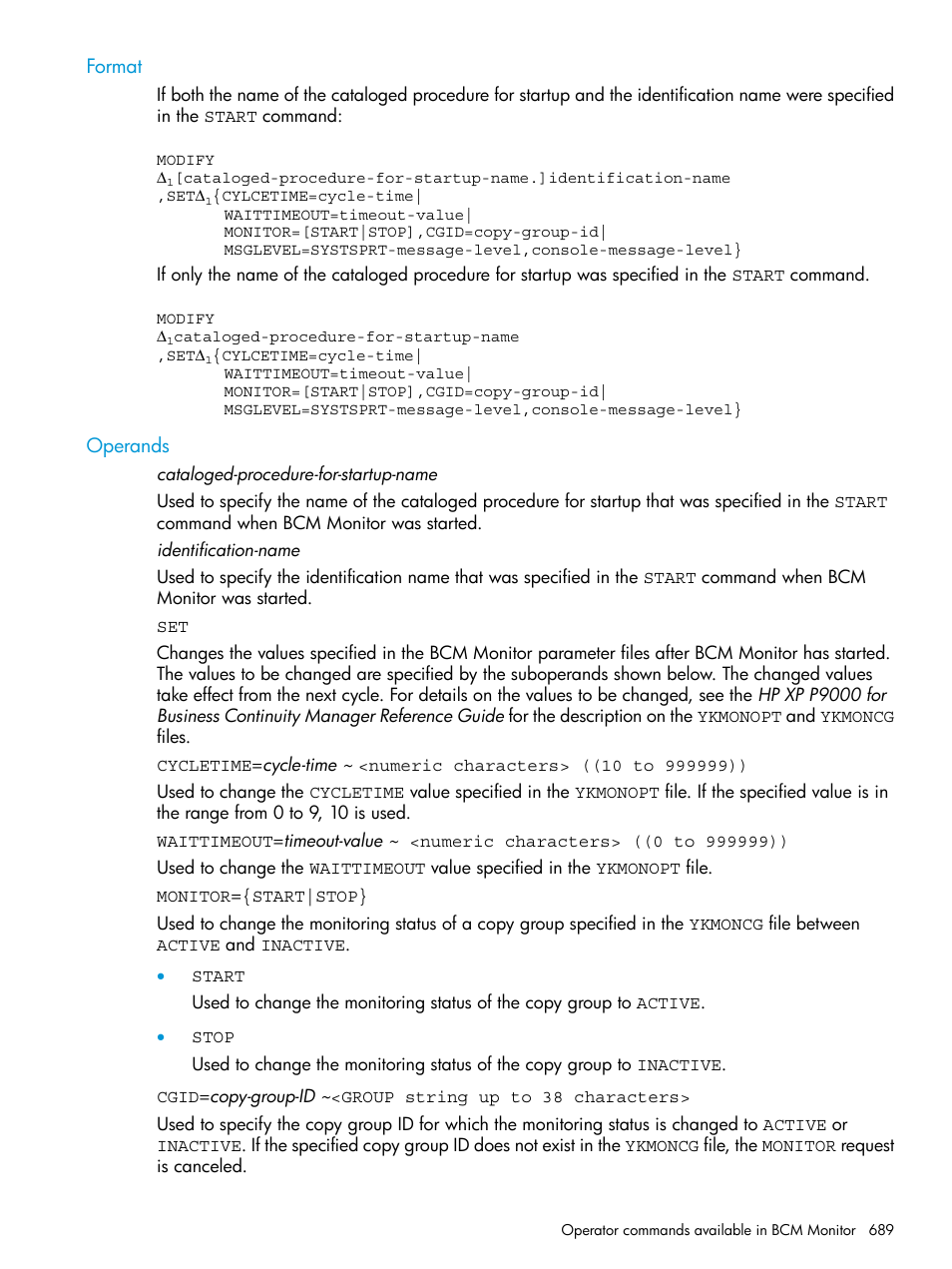 Format, Operands, Format operands | HP XP P9500 Storage User Manual | Page 689 / 773