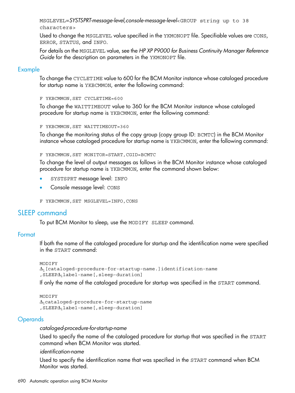 Example, Sleep command, Format | Operands, Format operands | HP XP P9500 Storage User Manual | Page 690 / 773