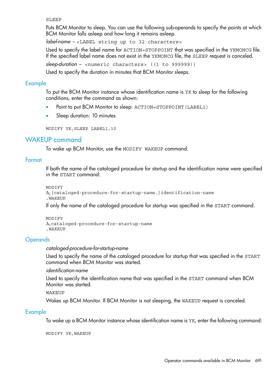 Example, Wakeup command, Format | Operands, Format operands example | HP XP P9500 Storage User Manual | Page 691 / 773