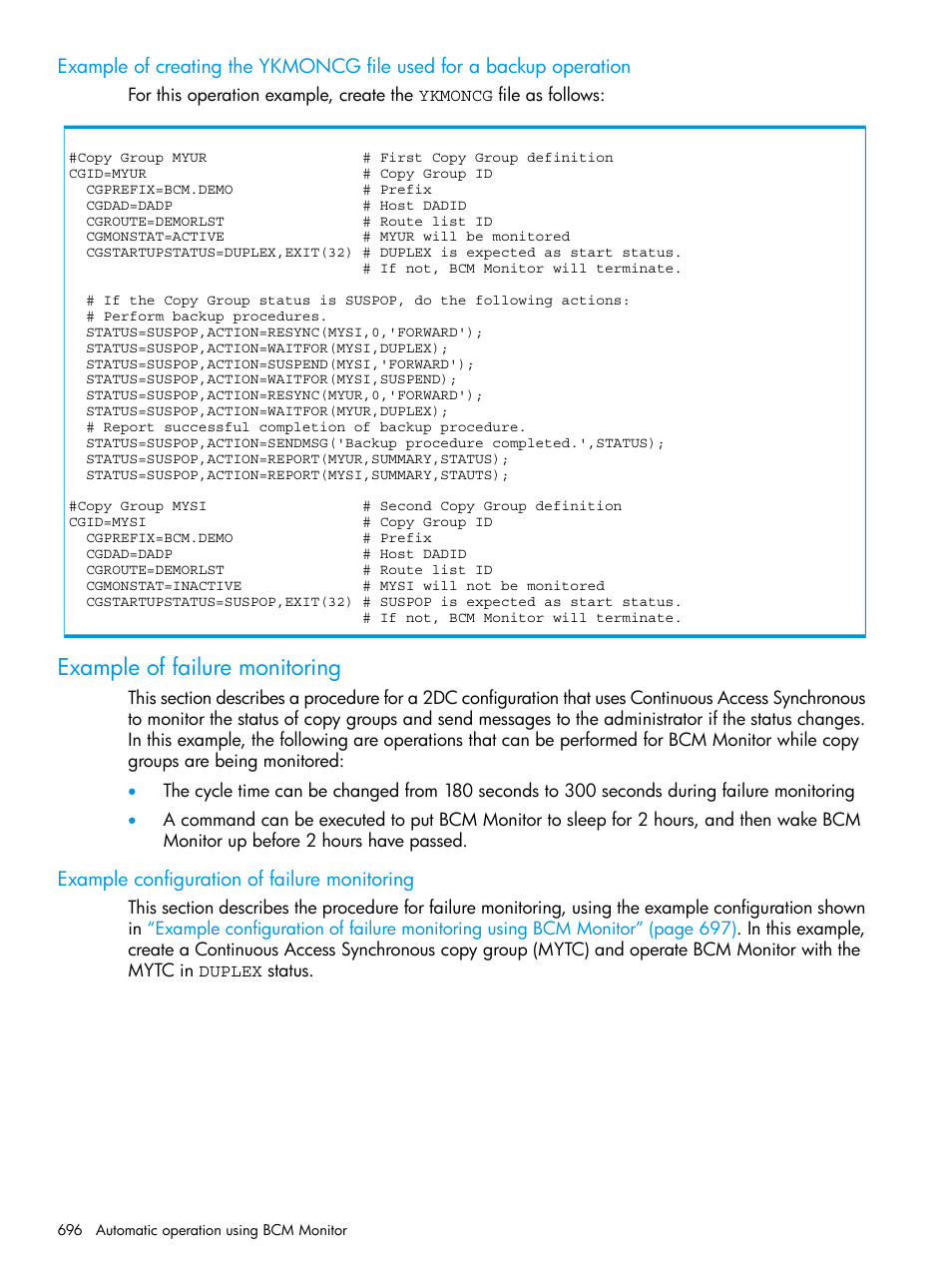 Example of failure monitoring, Example configuration of failure monitoring | HP XP P9500 Storage User Manual | Page 696 / 773