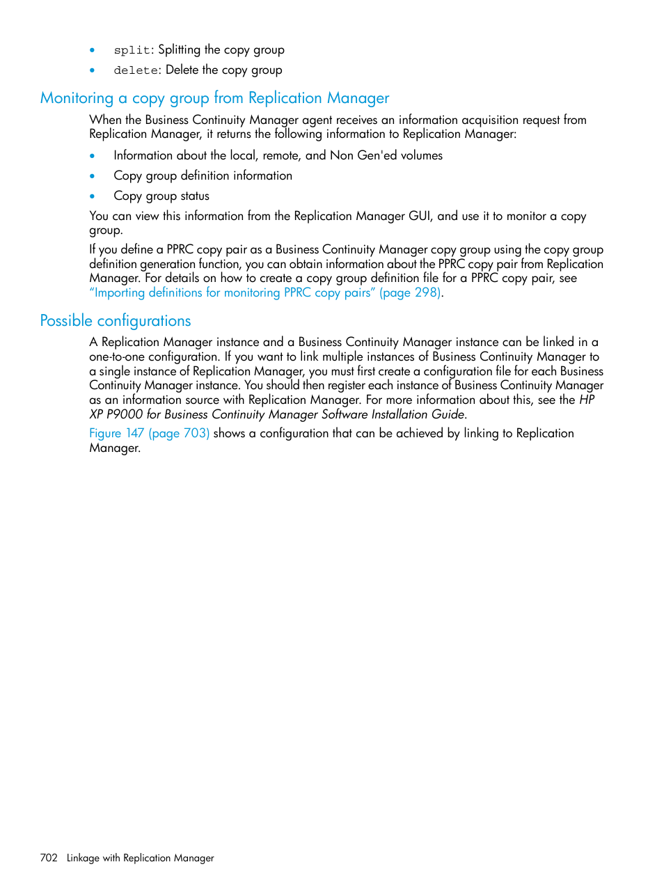 Monitoring a copy group from replication manager, Possible configurations | HP XP P9500 Storage User Manual | Page 702 / 773