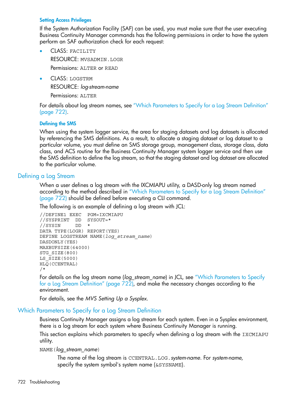 Defining a log stream | HP XP P9500 Storage User Manual | Page 722 / 773