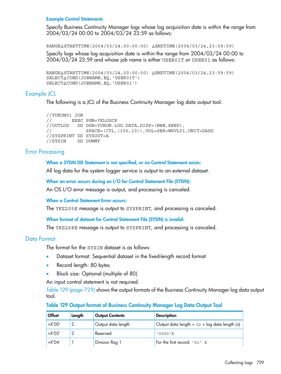 Example jcl, Error processing, Data format | Example jcl error processing data format | HP XP P9500 Storage User Manual | Page 729 / 773