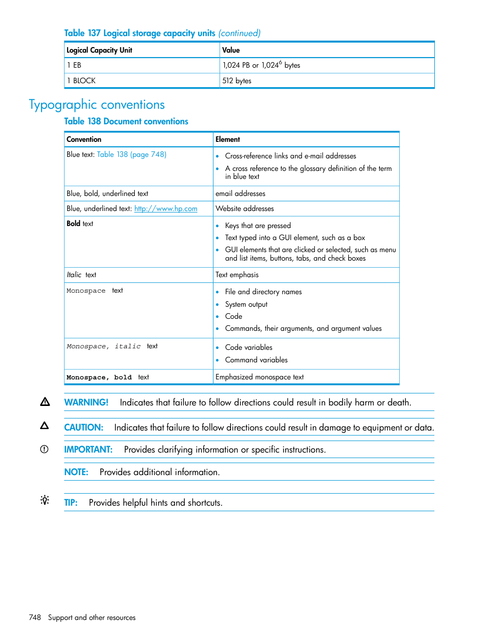 Typographic conventions | HP XP P9500 Storage User Manual | Page 748 / 773