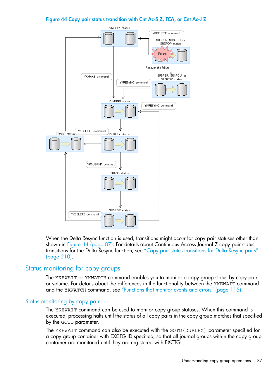 Status monitoring for copy groups, Status monitoring by copy pair | HP XP P9500 Storage User Manual | Page 87 / 773
